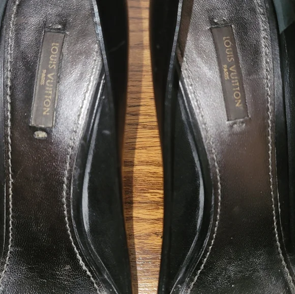 Louis Vuitton Black Genuine Leather Logo Peep Toe Sandal Shoes Pumps Heels - Picture 5 of 16